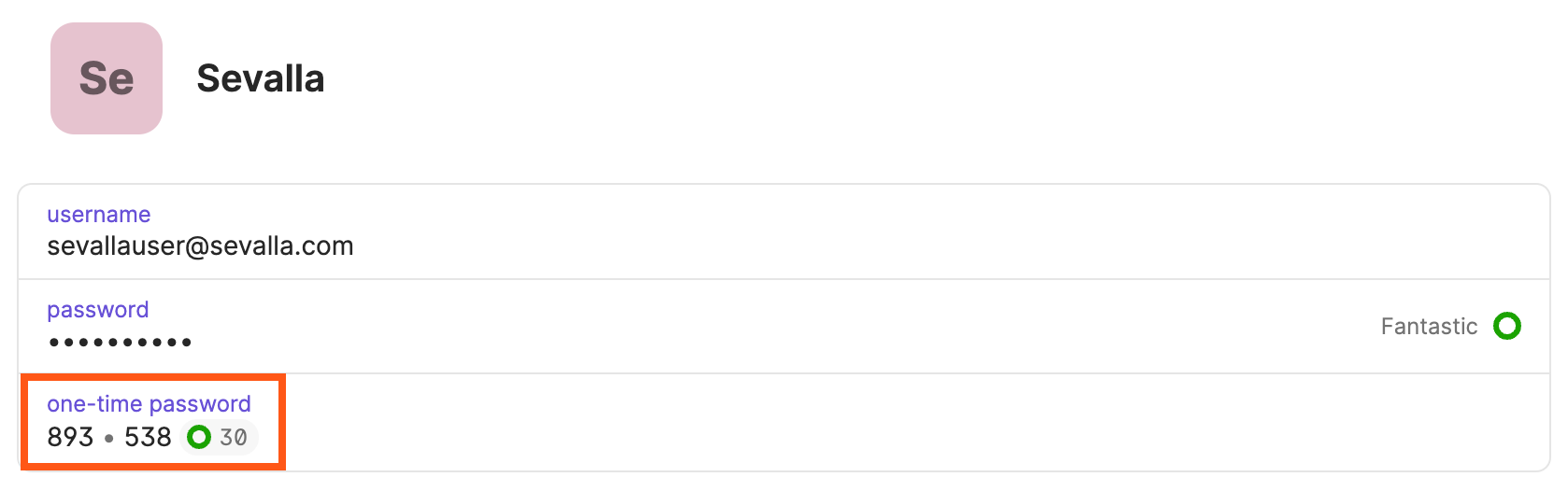 A one-time password in 1Password.