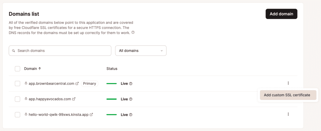 Add a custom SSL certificate in Sevalla.