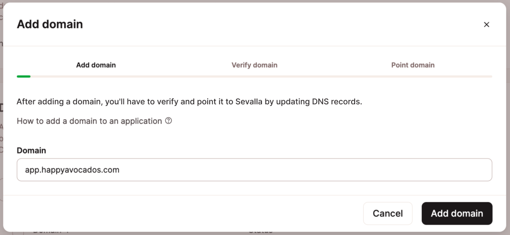 Add your custom domain to your application in Sevalla.