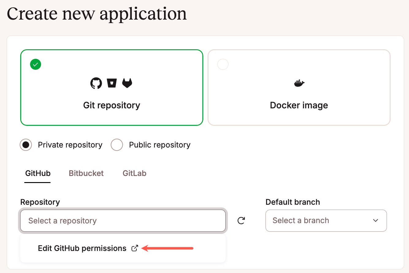 Edit GitHub permissions when adding an application.