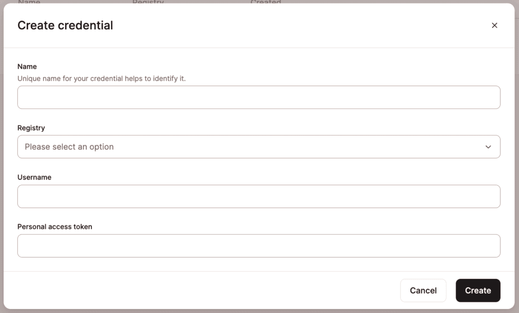 Add your registry credentials for the Docker image registry.