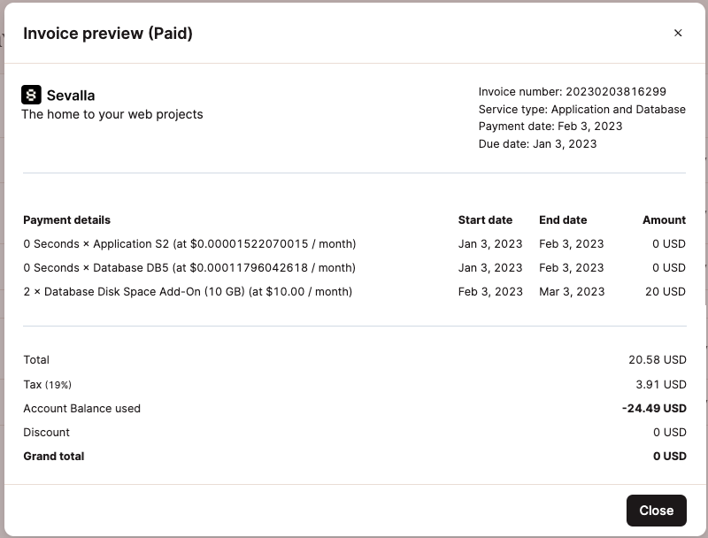 Database disk space add-ons in an upcoming invoice.