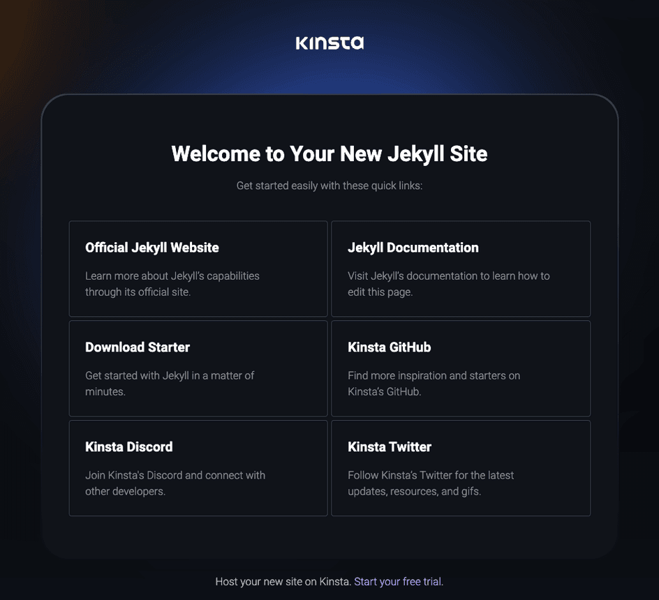 Sevalla Welcome page after successful installation of Jekyll.