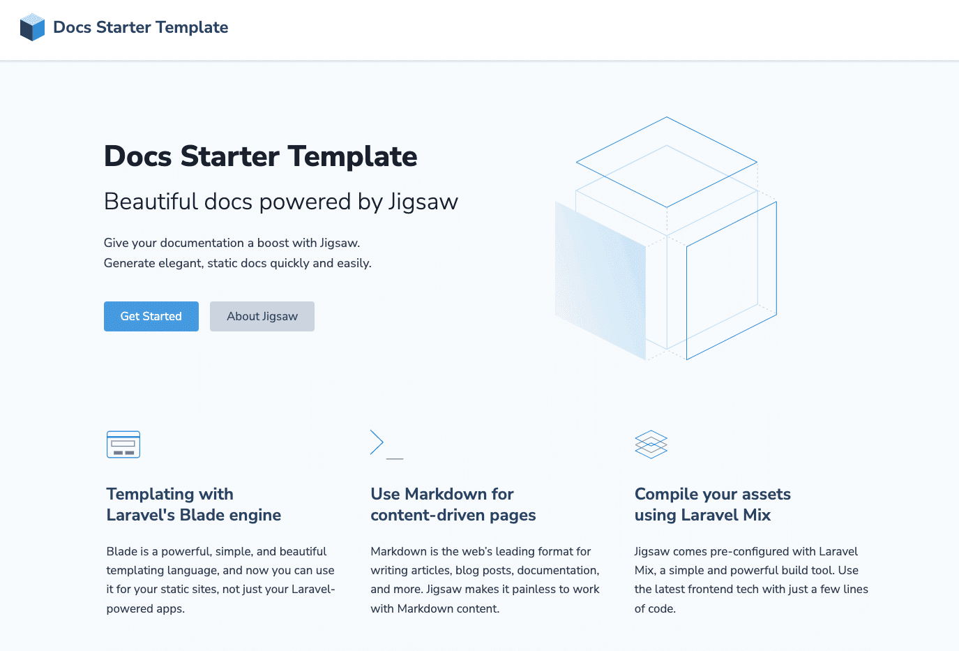 Jigsaw default page after successful installation.