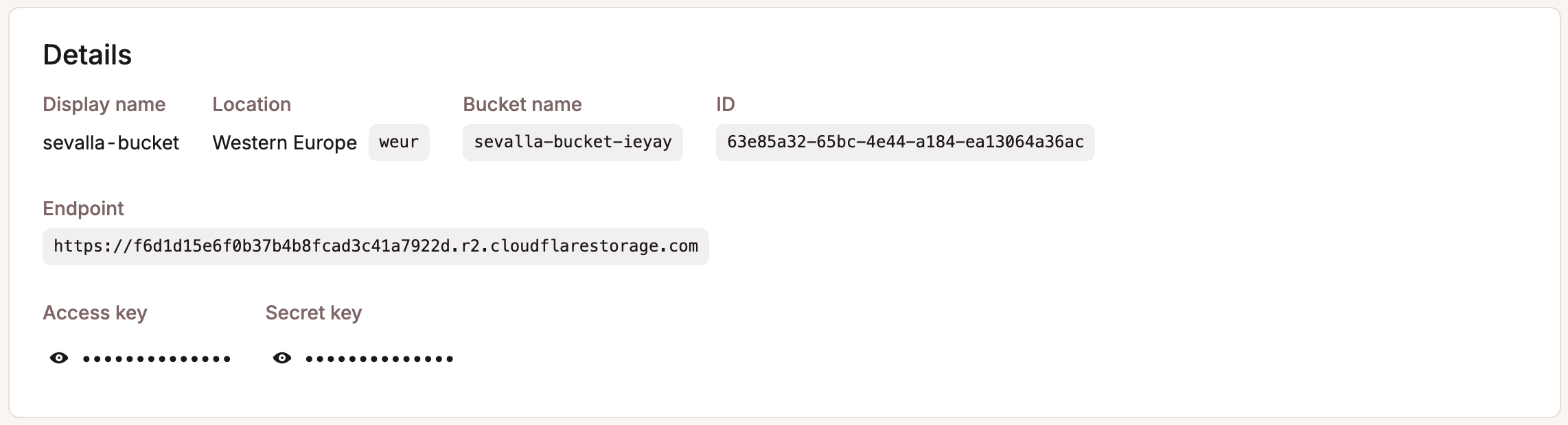 Details of your object storage bucket.