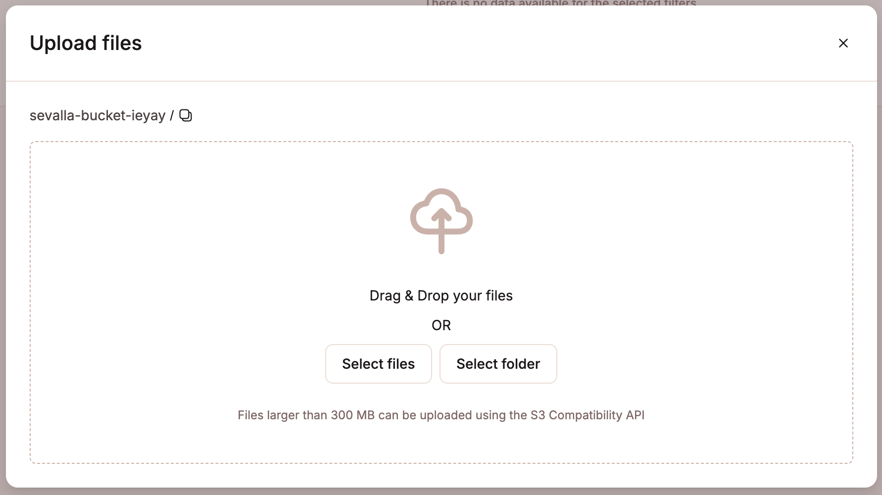 Upload files into your object storage container.