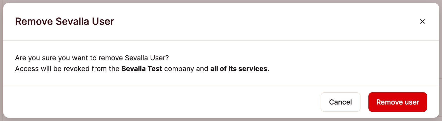 Confirm removing a user from a company in Sevalla.