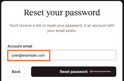 Enter your email address in the password reset modal/pop-up.