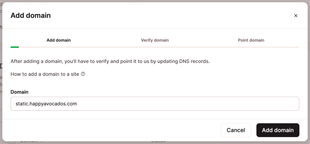 Add your custom domain to your static site in Sevalla.