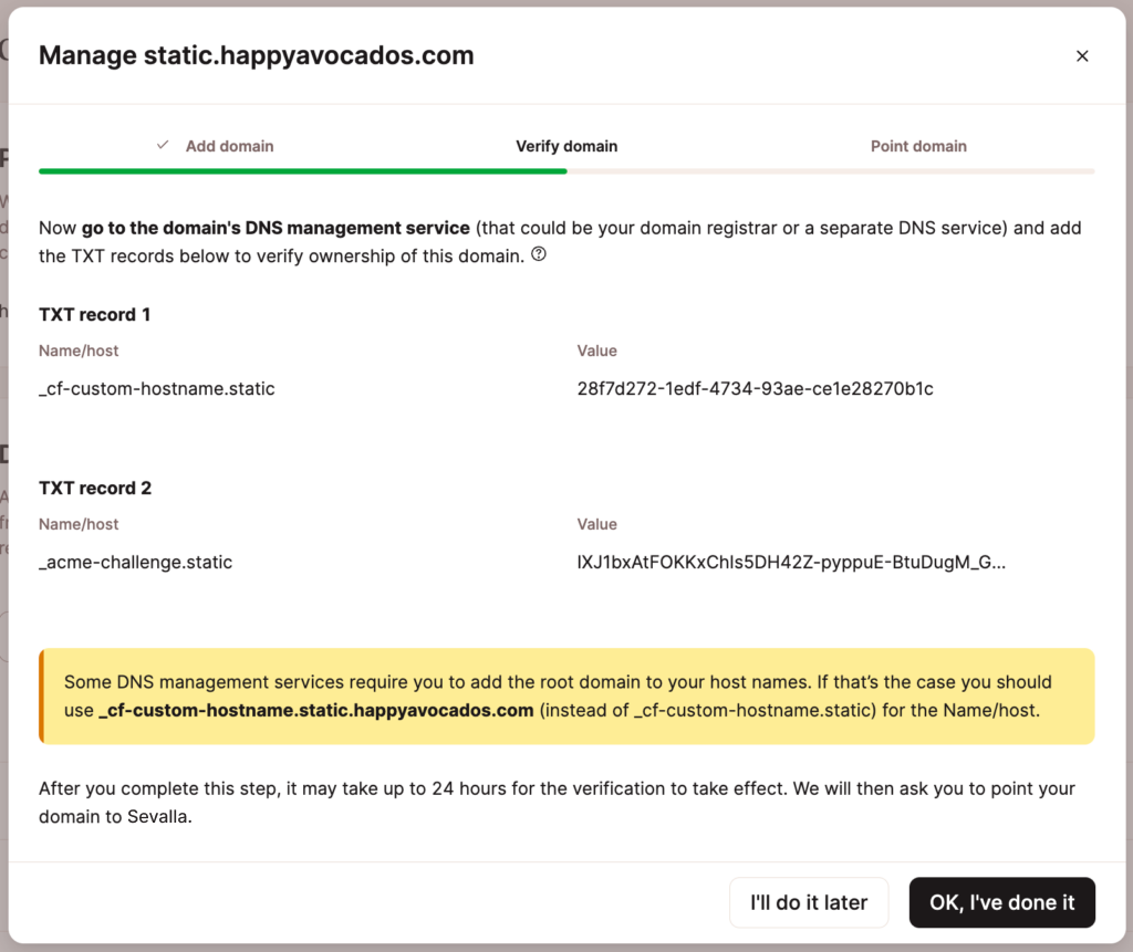 Verify your static site domain.