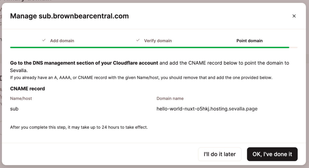 Point your static site domain.