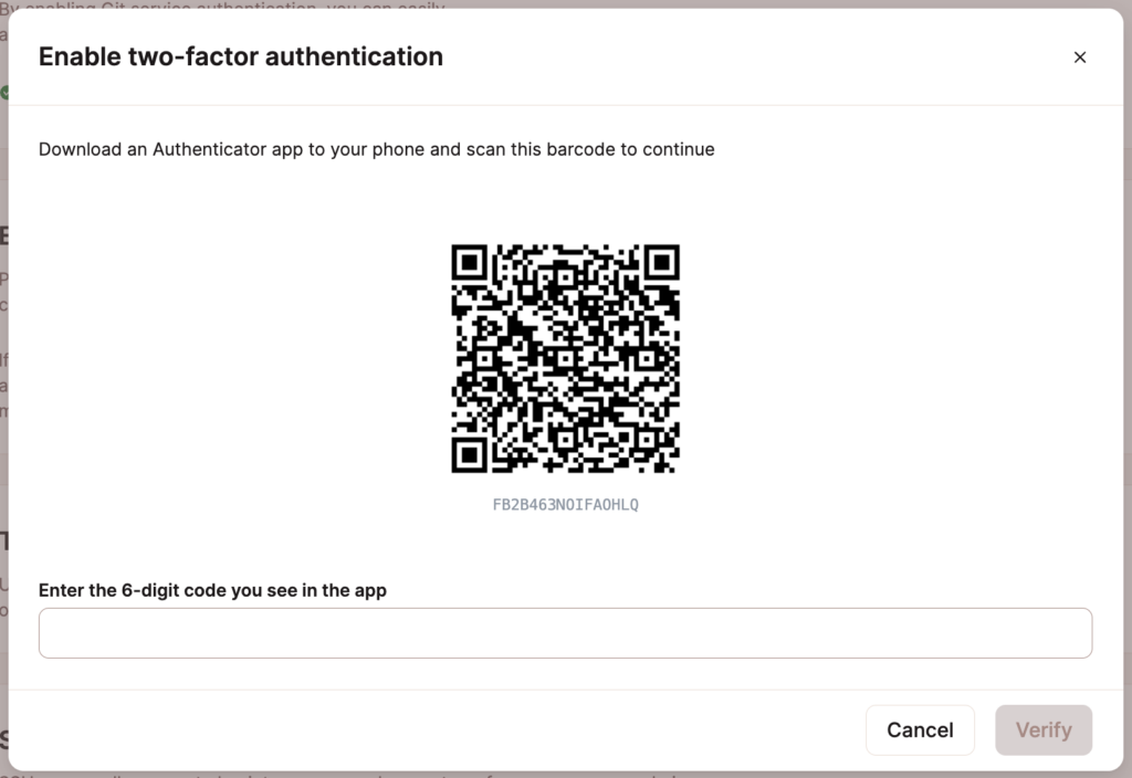 QR code for setting up two-factor authentication in Sevalla.